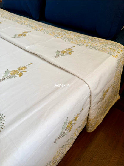 Yellow Blossom Handblock Mulmul Cotton Reversible Dohar