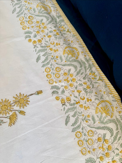 Yellow Blossom Handblock Mulmul Cotton Reversible Dohar