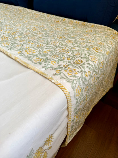 Yellow Blossom Handblock Mulmul Cotton Reversible Dohar