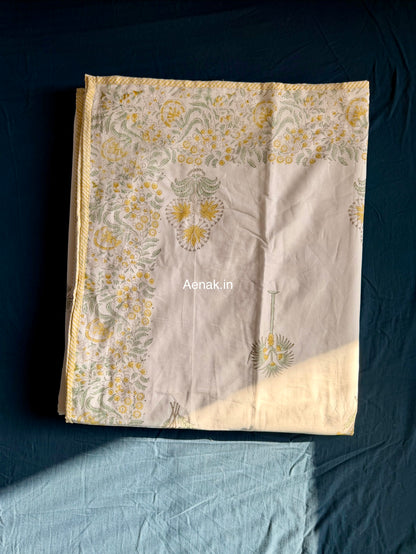 Yellow Blossom Handblock Mulmul Cotton Reversible Dohar