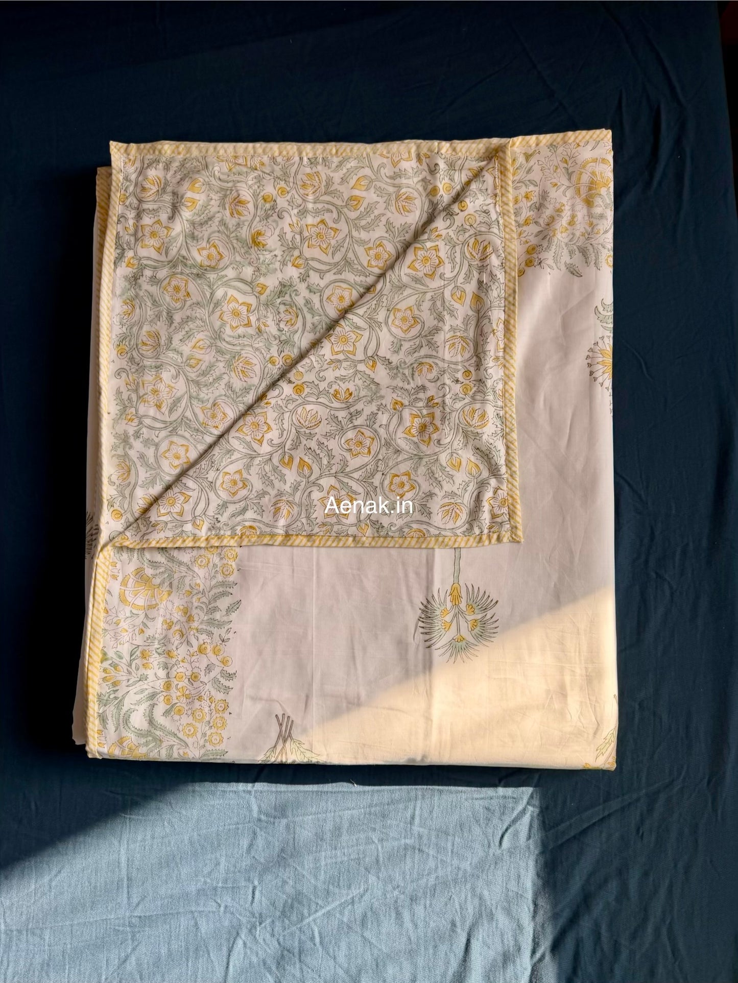 Yellow Blossom Handblock Mulmul Cotton Reversible Dohar