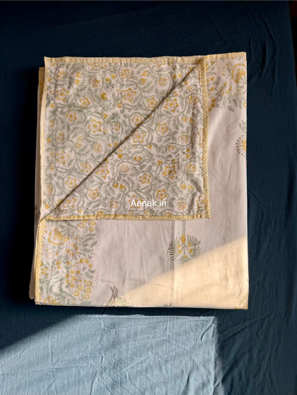 Yellow Blossom Handblock Mulmul Cotton Reversible Dohar