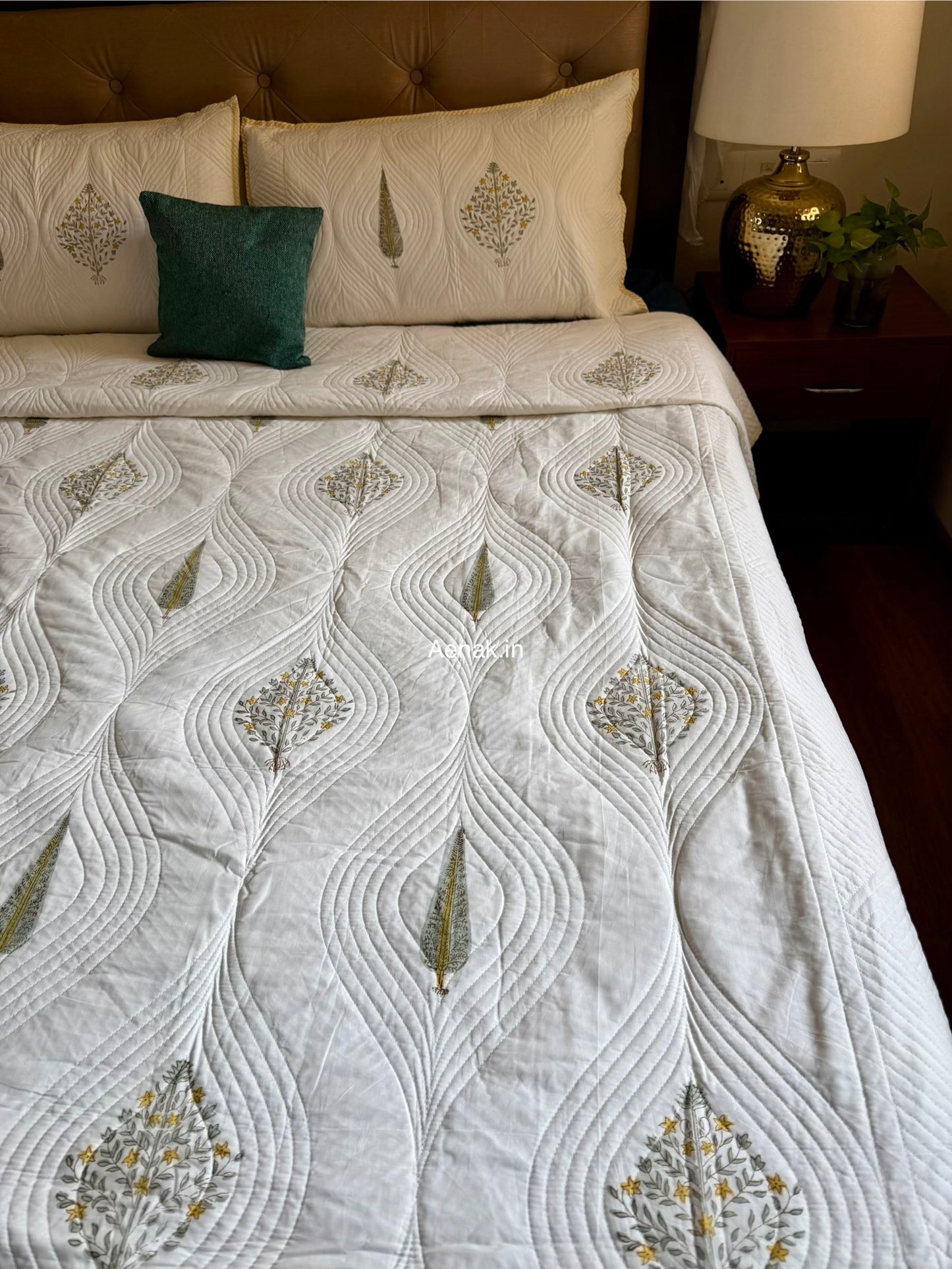 Yellow Boota Embossed Quilted Handblock Bedcover Set