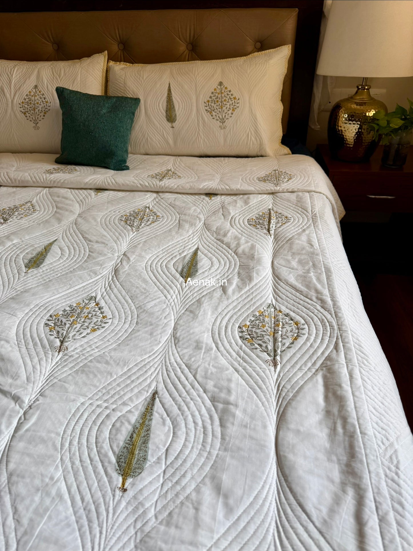 Yellow Boota Embossed Quilted Handblock Bedcover Set