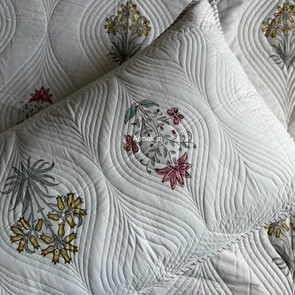 Peach Yellow Boota Embossed Handblock Bedcover Set