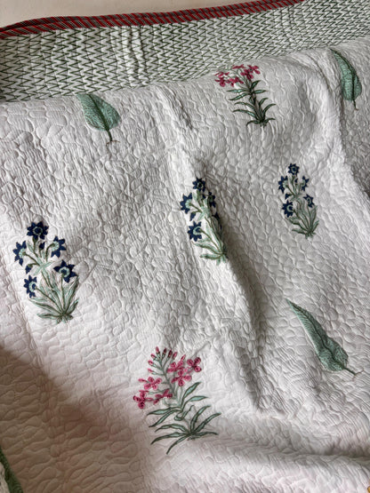 Madhumati Handblock Printed Reversible Quilted Cotton Bedcover Set-106x108