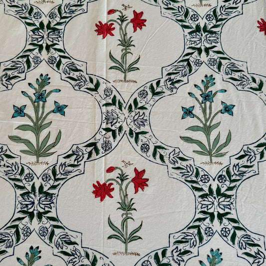 Blue Red Floral Jaal Handblock Duvet/Quilt Cover