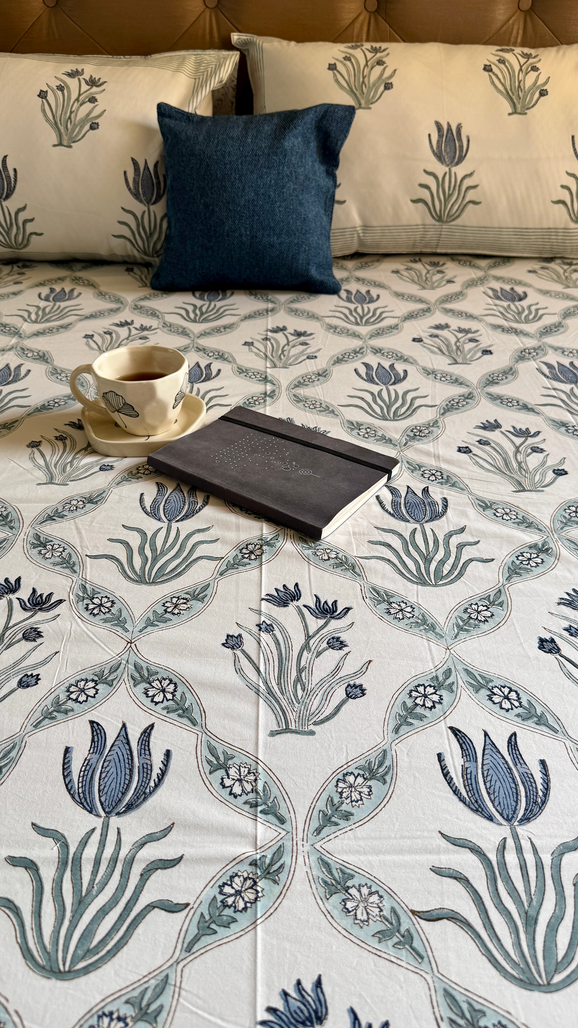Blue Lotus Jaal Handblock Printed Premium Cotton Bedsheet