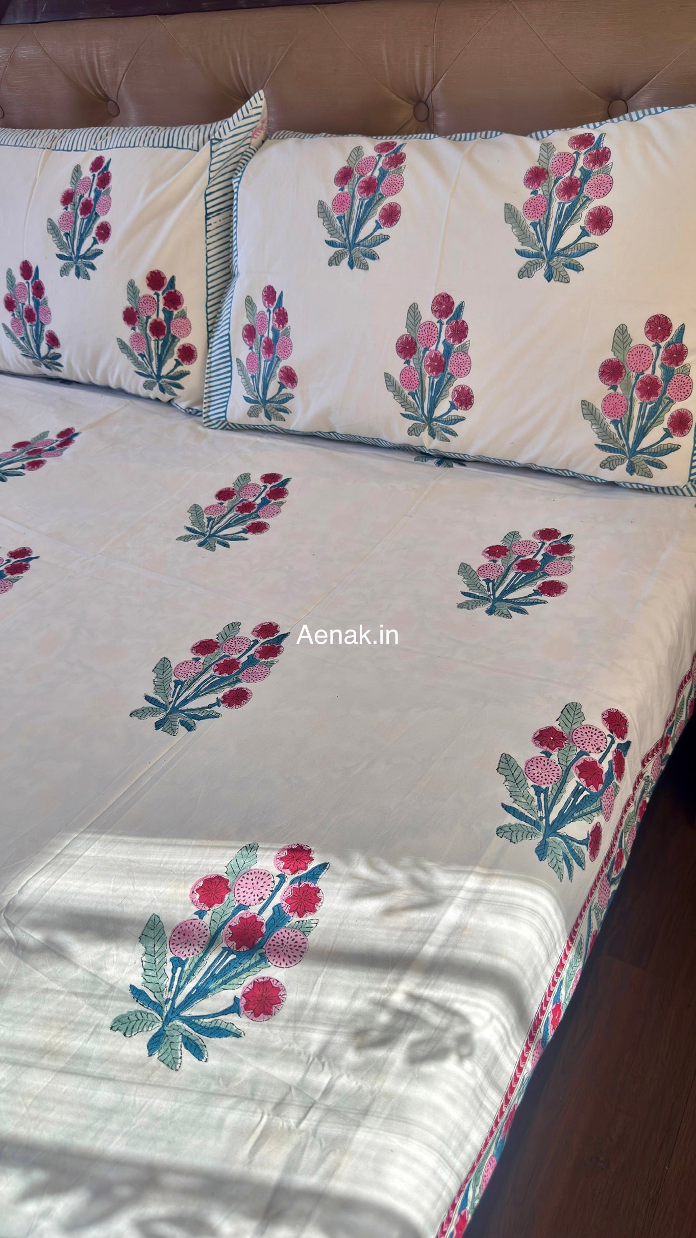Gardenia Red Handblock Premium Cotton Bedsheet Set
