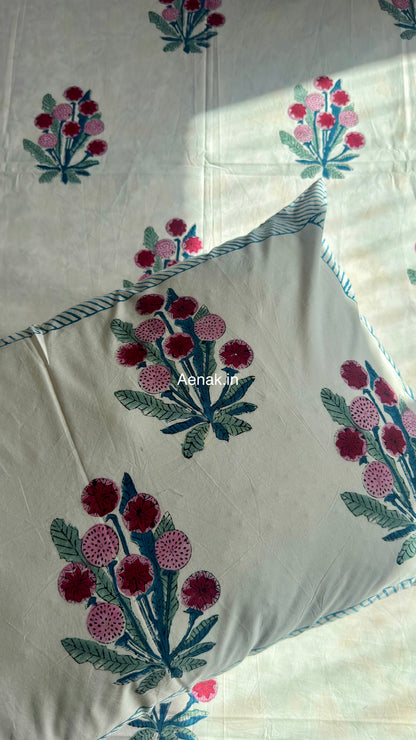 Gardenia Red Handblock Premium Cotton Bedsheet Set