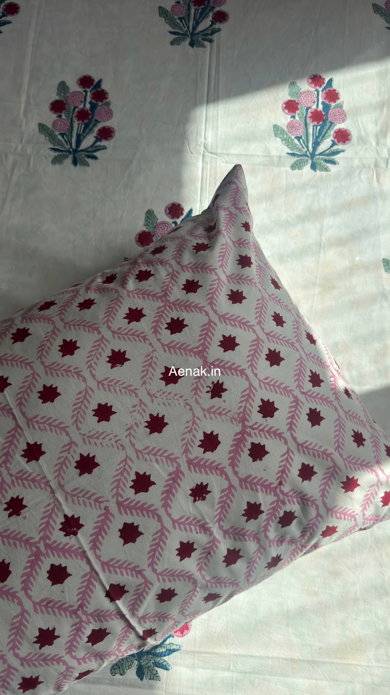 Gardenia Red Handblock Premium Cotton Bedsheet Set