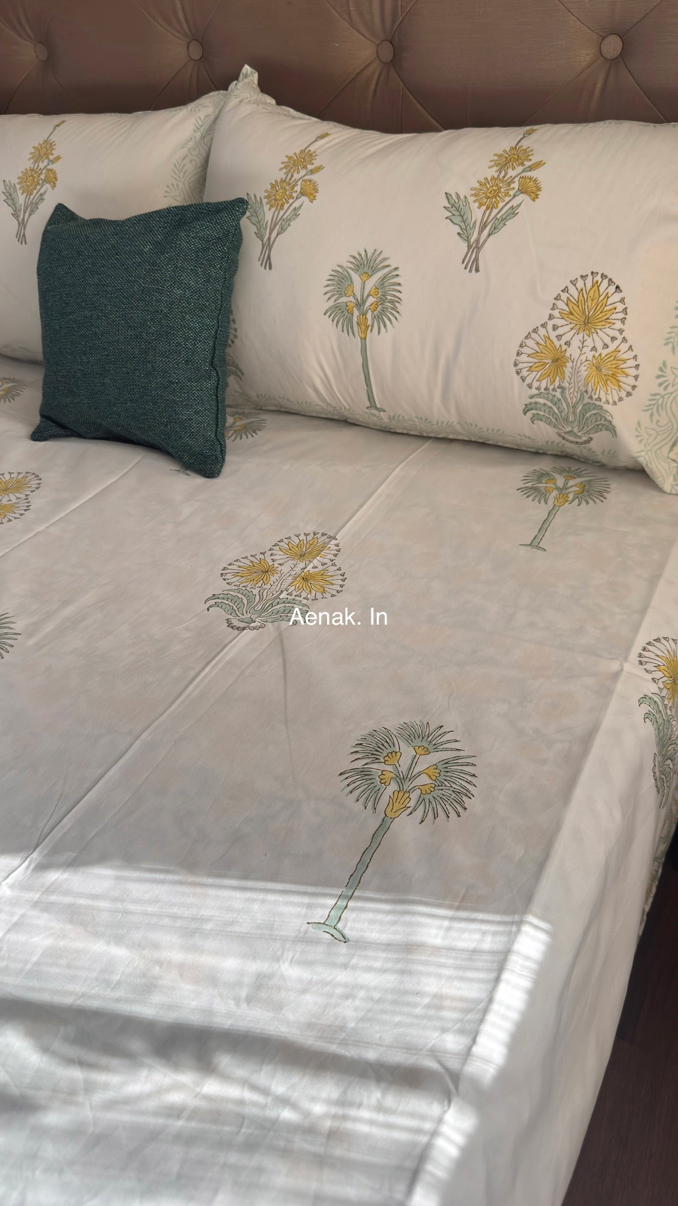 Yellow Blossom Handblock Premium Cotton Bedsheet Set