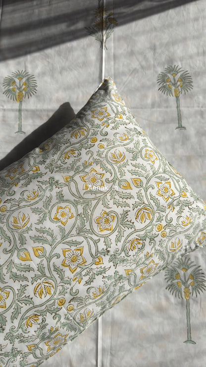 Yellow Blossom Handblock Premium Cotton Bedsheet Set