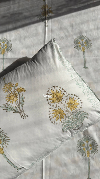 Yellow Blossom Handblock Premium Cotton Bedsheet Set