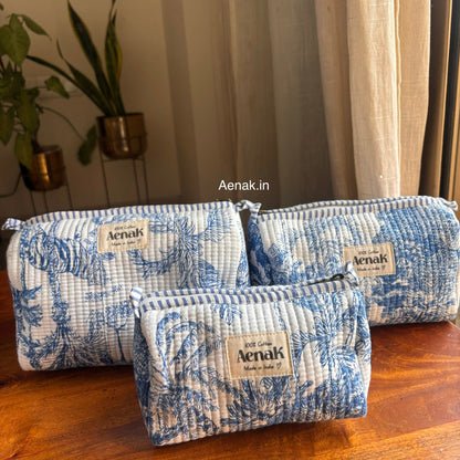 Blue Jungle Quilted Vanity Pouches-Set of 3