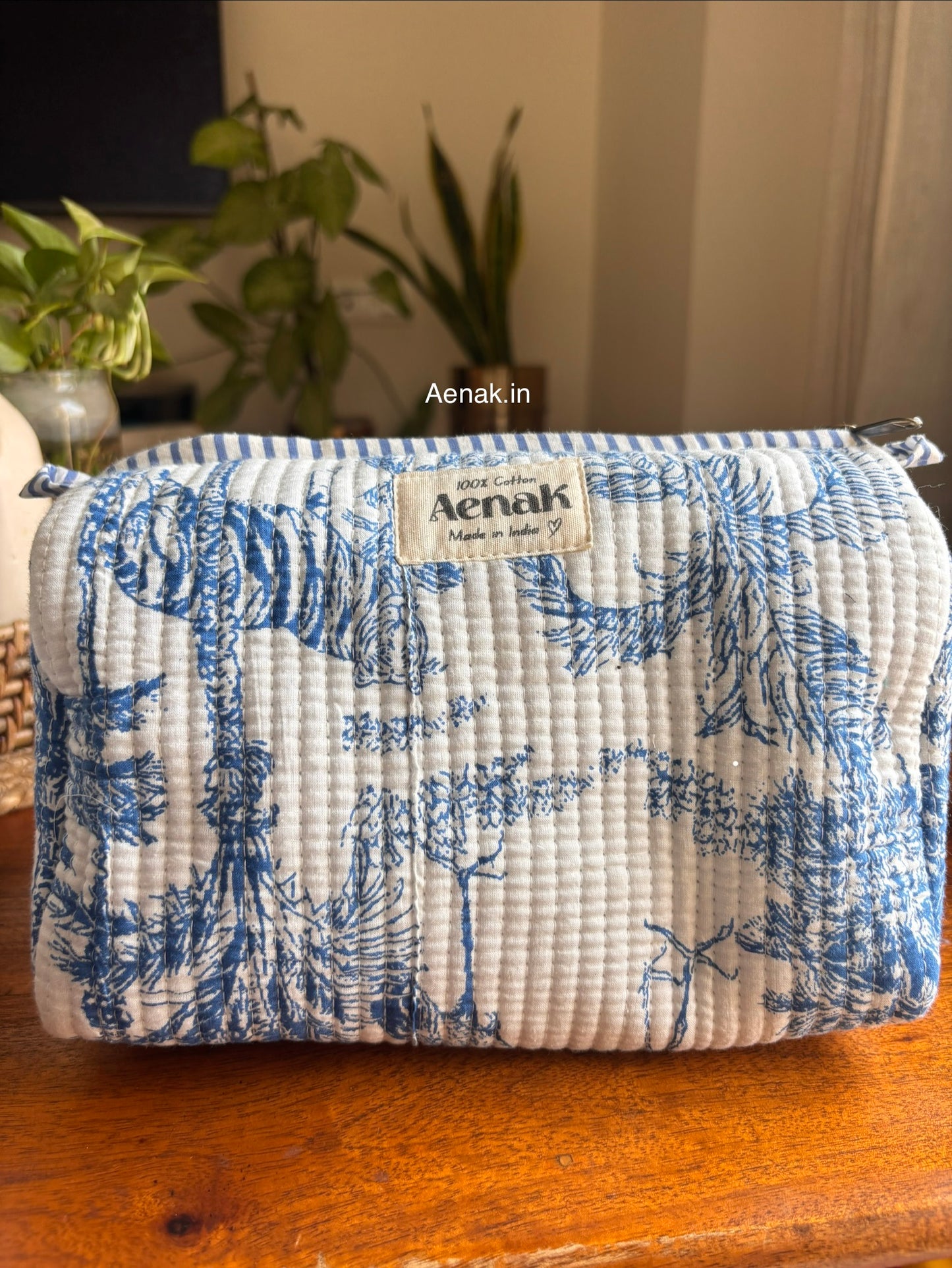 Blue Jungle Quilted Cotton Travel Bag + Vanity Pouch