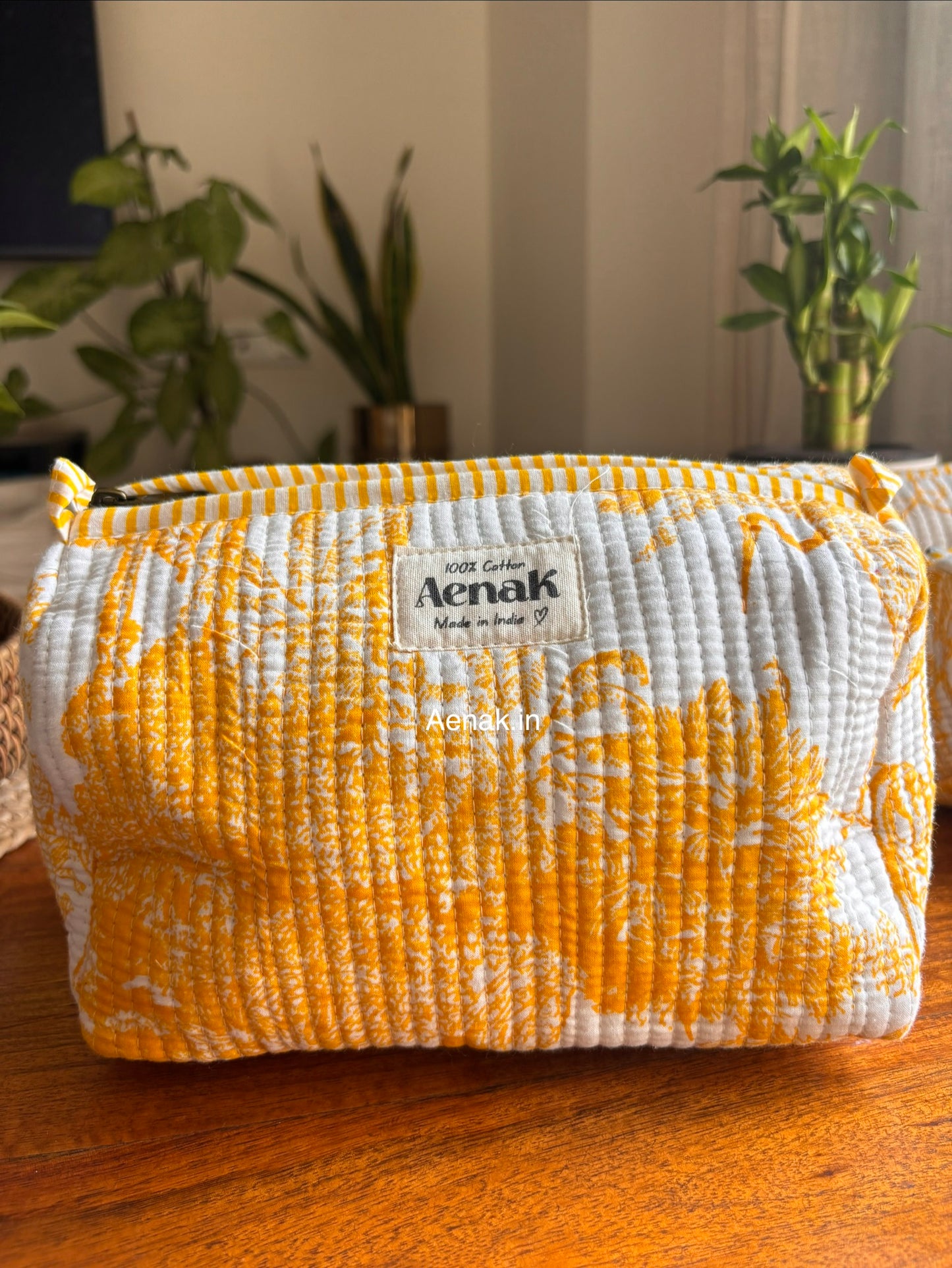 Yellow Jungle Quilted Cotton Travel Bag + Vanity Pouch