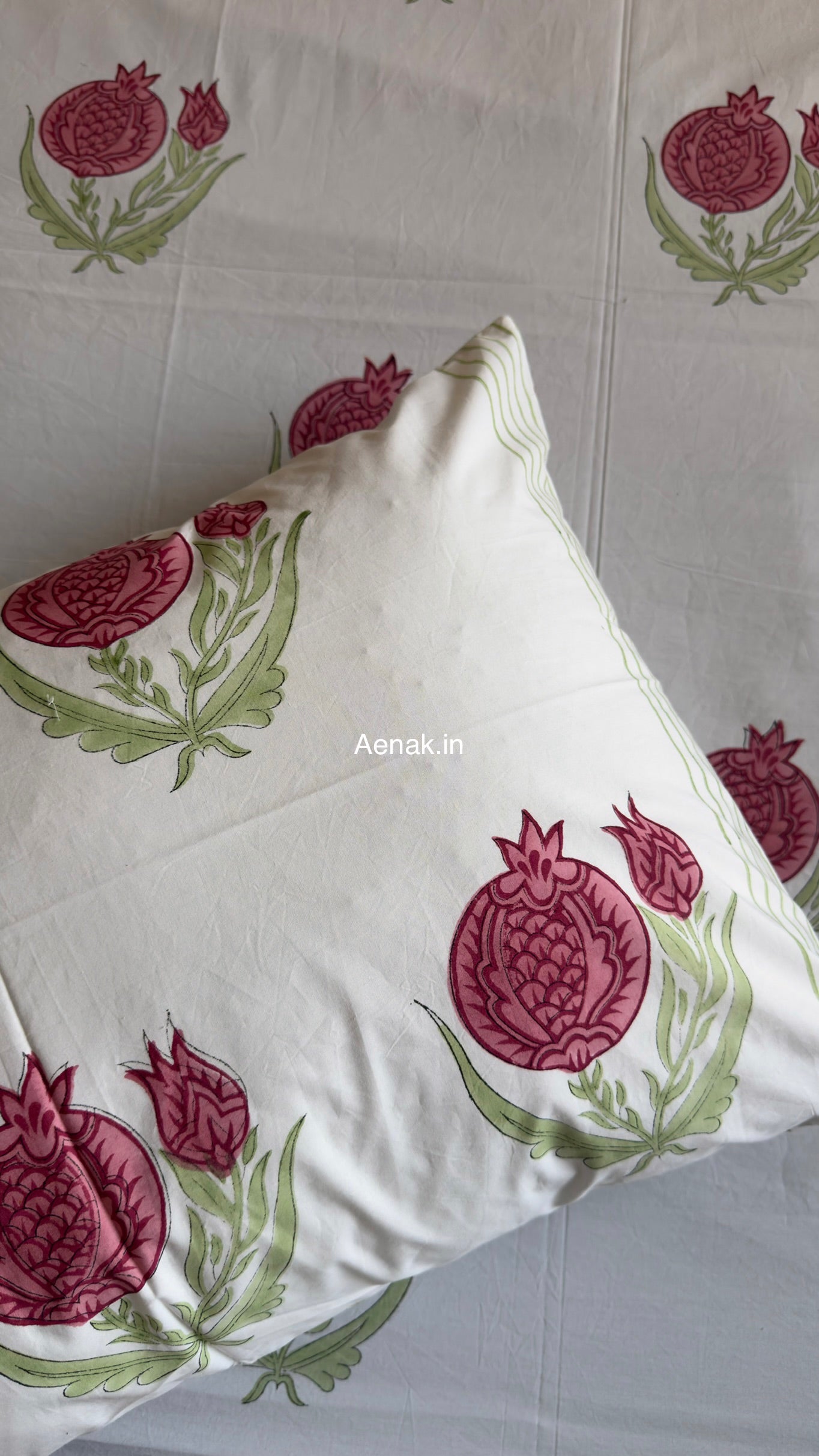 Pink green premium cotton bedsheet for graceful and cheerful bedroom styling by Aenak