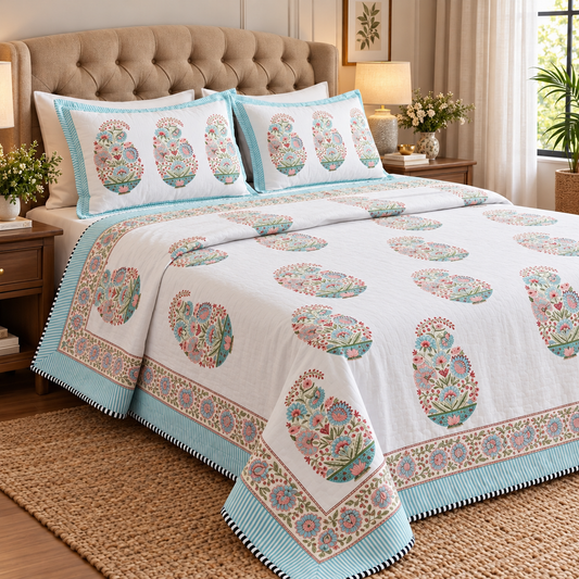 Pink Kairi Handblock Reversible Mulmul Cotton Dohar