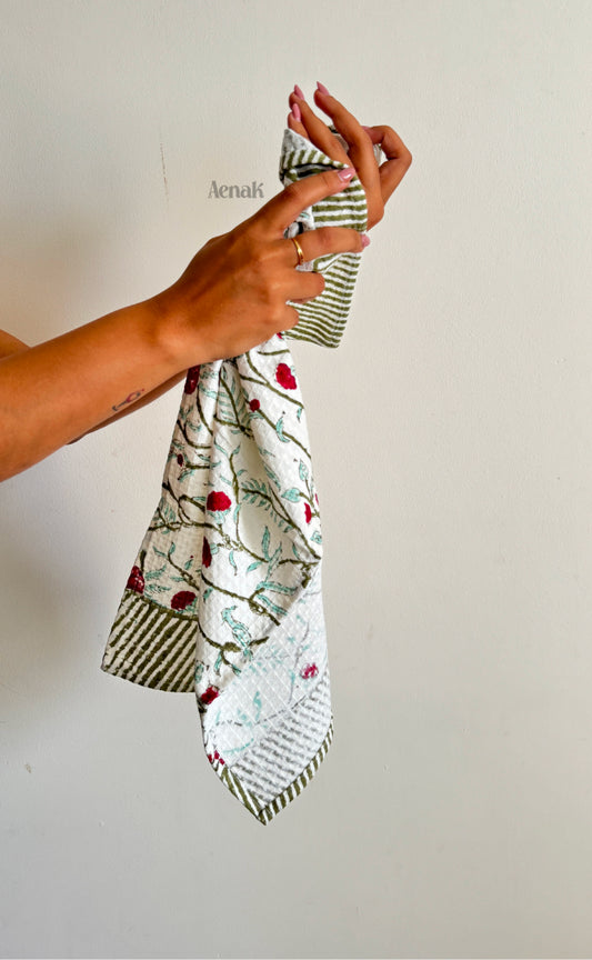Handblock Printed Waffle Cotton Handtowel - Set of 2