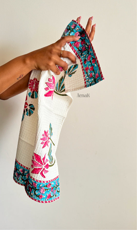 Handblock Printed Waffle Cotton Handtowels- Set of 2