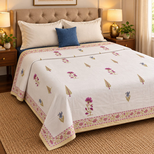 Dusty Mulberry Handblock Mulmul Cotton Reversible Dohar