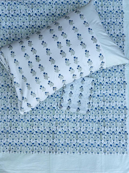 Bluebell Garden Handblock Premium Cotton Bedsheet Set