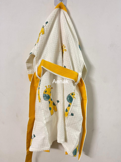 Orange Giraffe Handblock Cotton Bathrobe