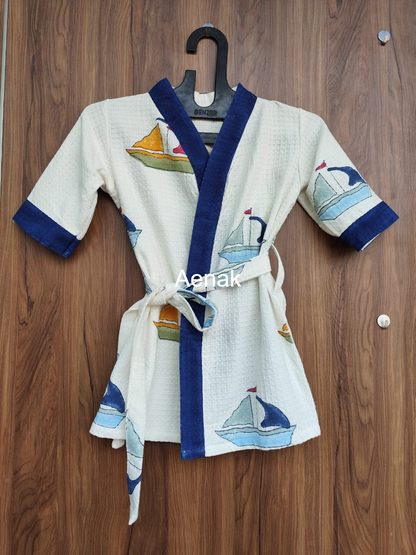 The Little Skipper Handblock Cotton Bathrobe Set