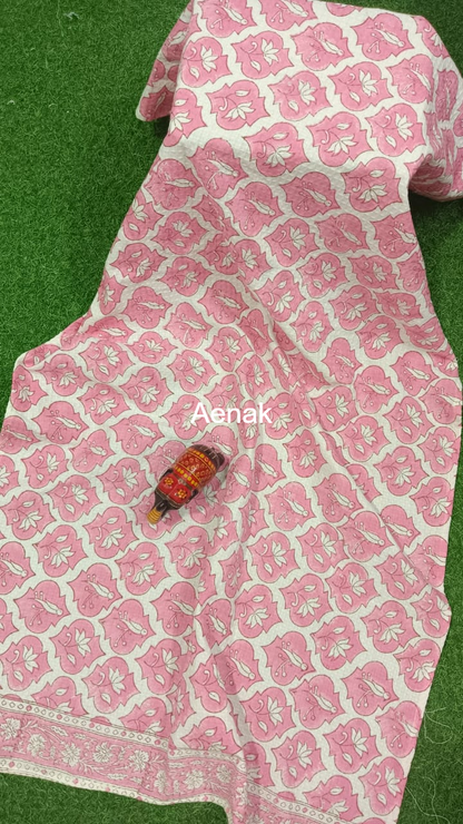 Pink Parrot Handblock Waffle Cotton Towel