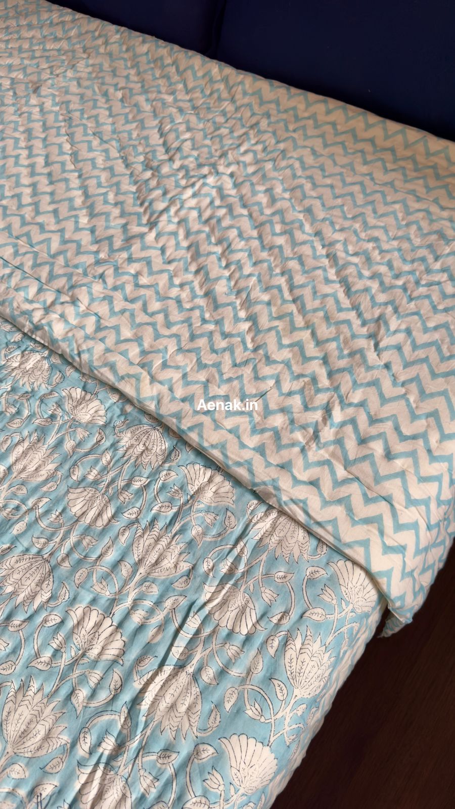 Sky Blue Floral Garden Handblock Reversible Mulmul Cotton Quilt