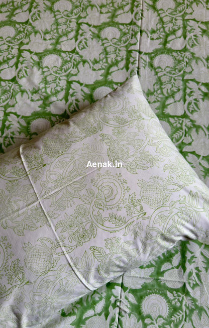 Green Garden Handblock Printed Premium Cotton Bedsheet Set