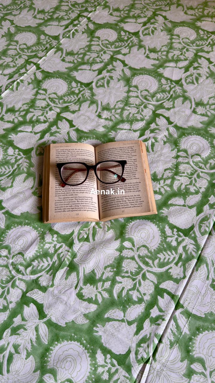 Green Garden Handblock Printed Premium Cotton Bedsheet Set