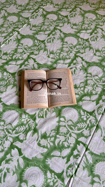 Green Garden Handblock Printed Premium Cotton Bedsheet Set
