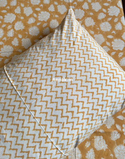 Yellow Floral Garden Handblock Premium Cotton Bedsheet Set