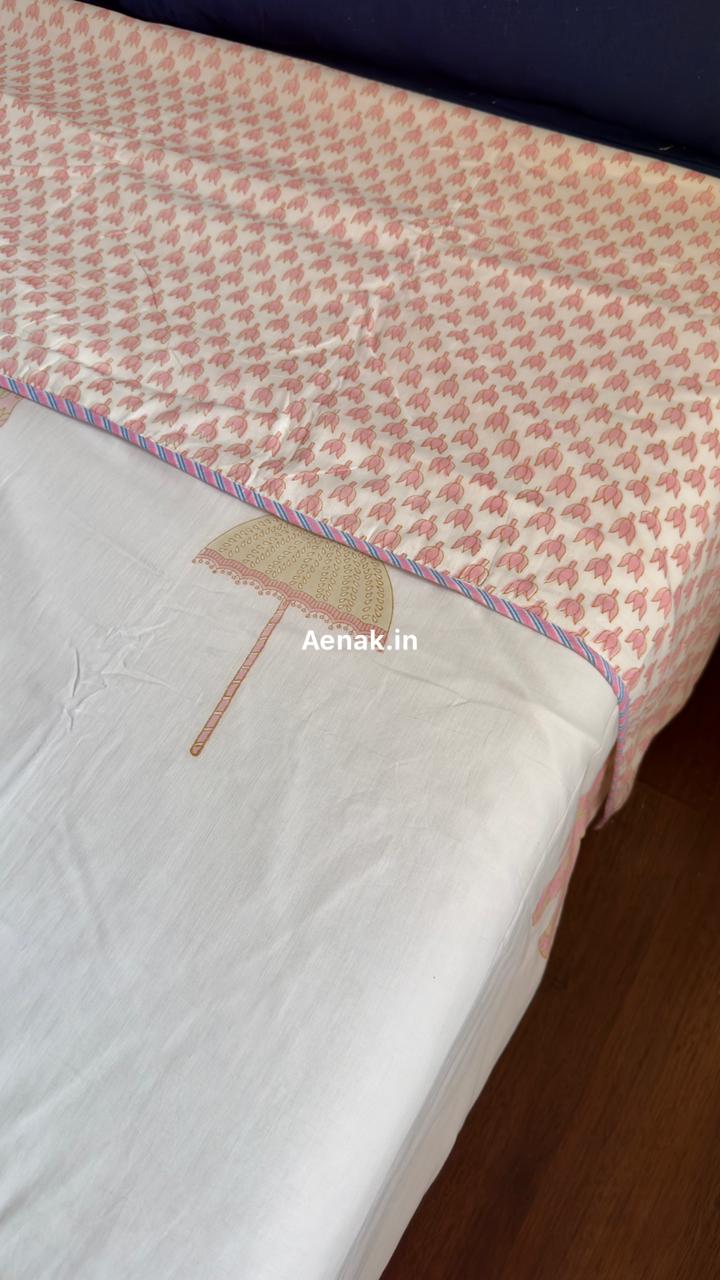 Pink Elephant Handblock Mulmul Cotton Reversible Dohar