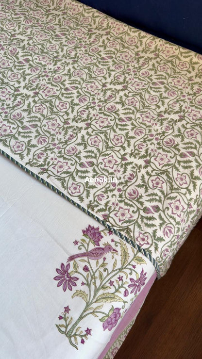 Purple Sparrow Handblock Printed Mulmul Cotton Reversible Dohar