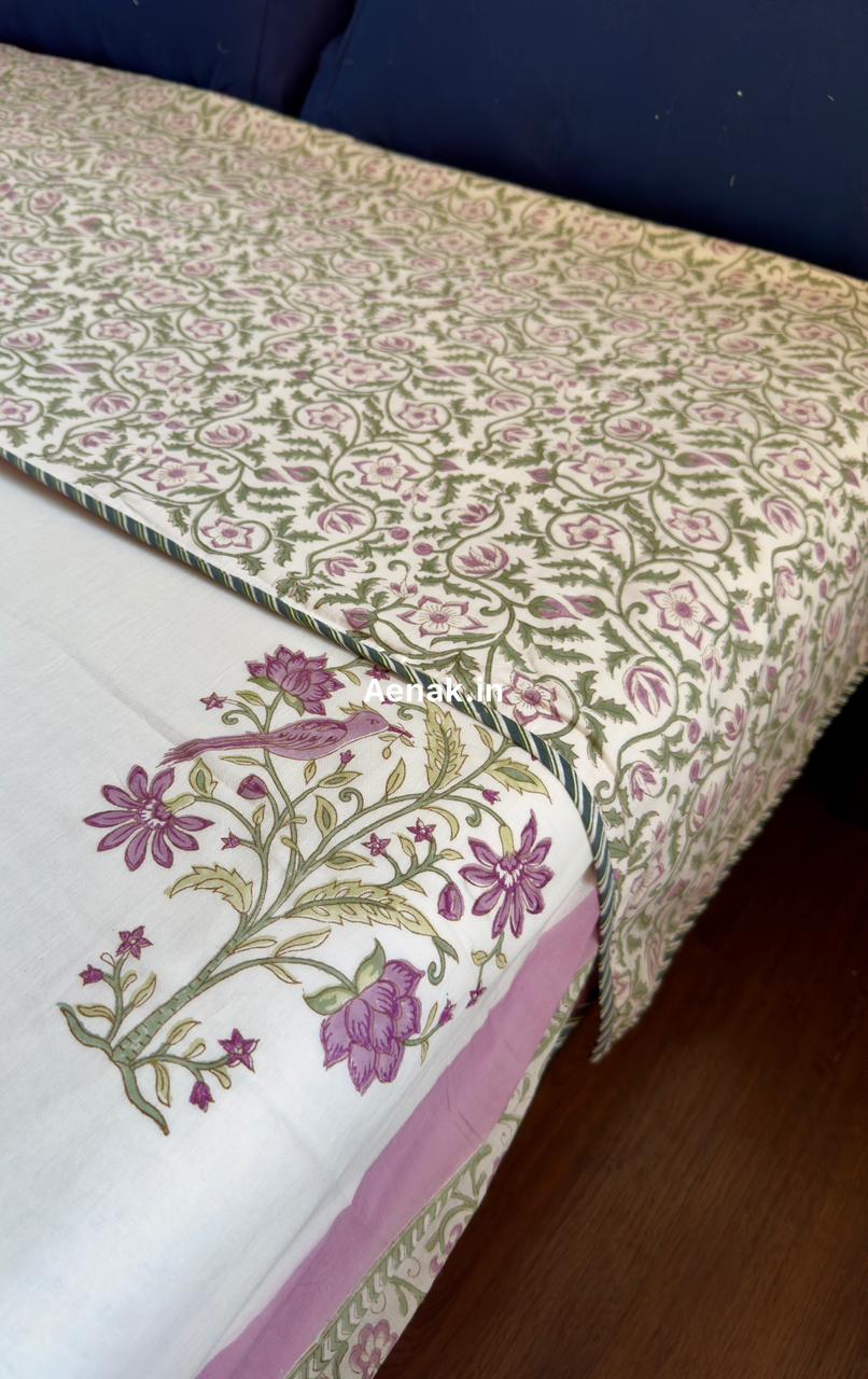 Purple Sparrow Handblock Printed Mulmul Cotton Reversible Dohar
