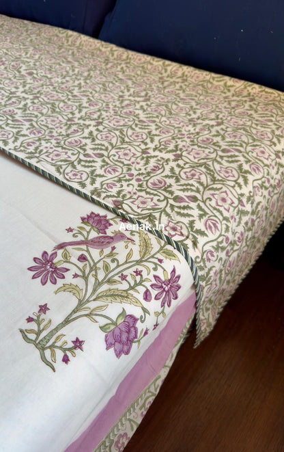 Purple Sparrow Handblock Printed Mulmul Cotton Reversible Dohar