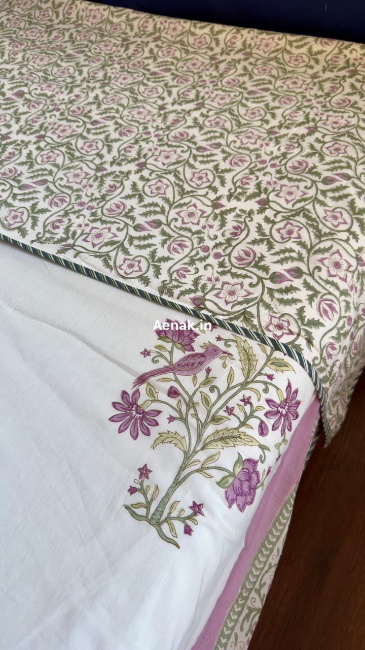 Purple Sparrow Handblock Printed Mulmul Cotton Reversible Dohar