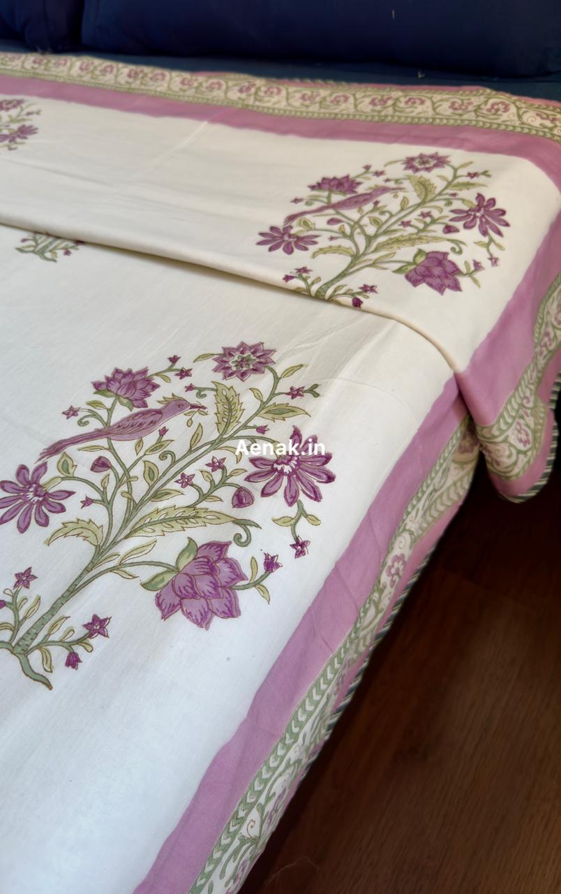 Purple Sparrow Handblock Printed Mulmul Cotton Reversible Dohar