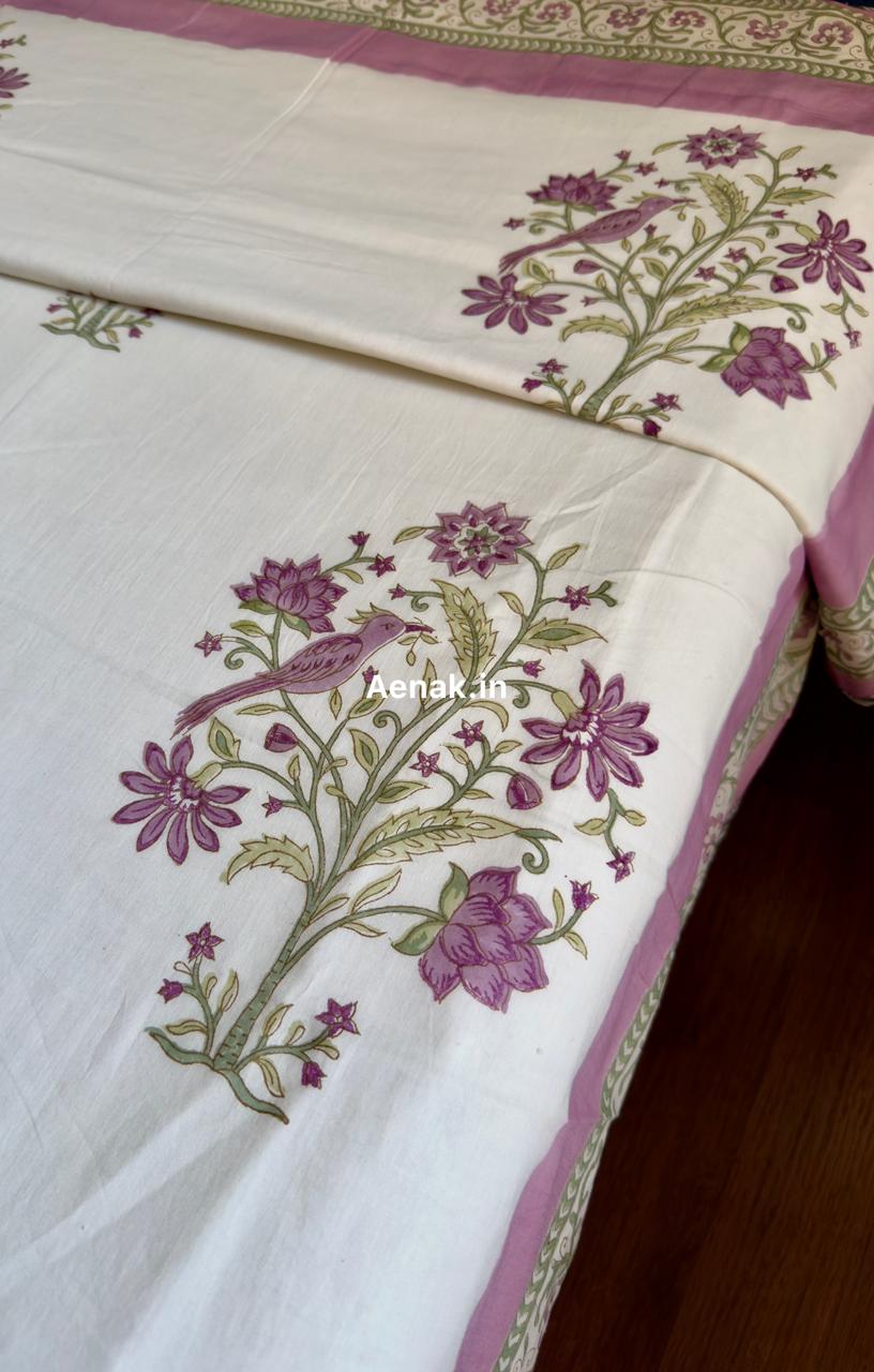 Purple Sparrow Handblock Printed Mulmul Cotton Reversible Dohar