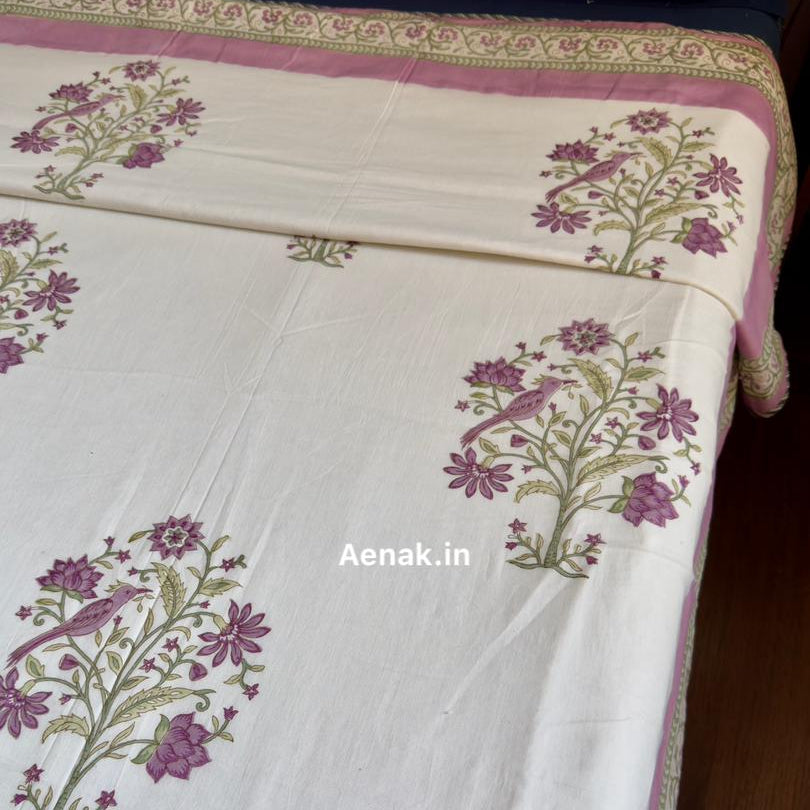 Purple Sparrow Handblock Printed Mulmul Cotton Reversible Dohar