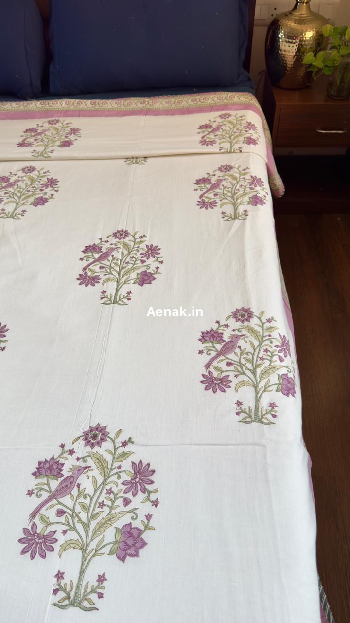 Purple Sparrow Handblock Printed Mulmul Cotton Reversible Dohar