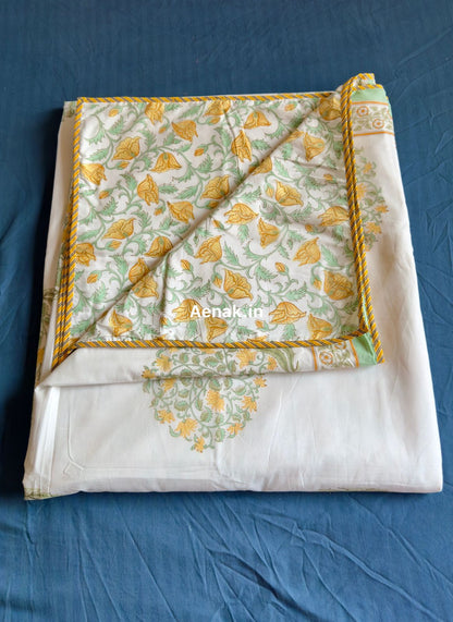Yellow Phool Guldasta Handblock Mulmul Cotton Reversible Dohar