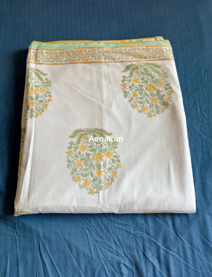 Yellow Phool Guldasta Handblock Mulmul Cotton Reversible Dohar