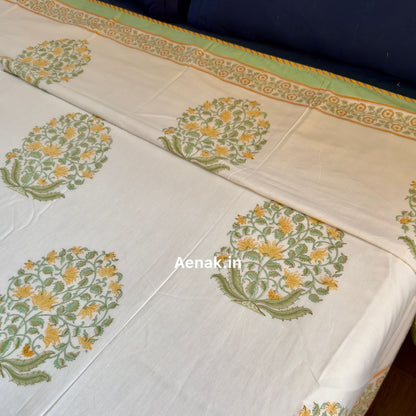 Yellow Phool Guldasta Handblock Mulmul Cotton Reversible Dohar