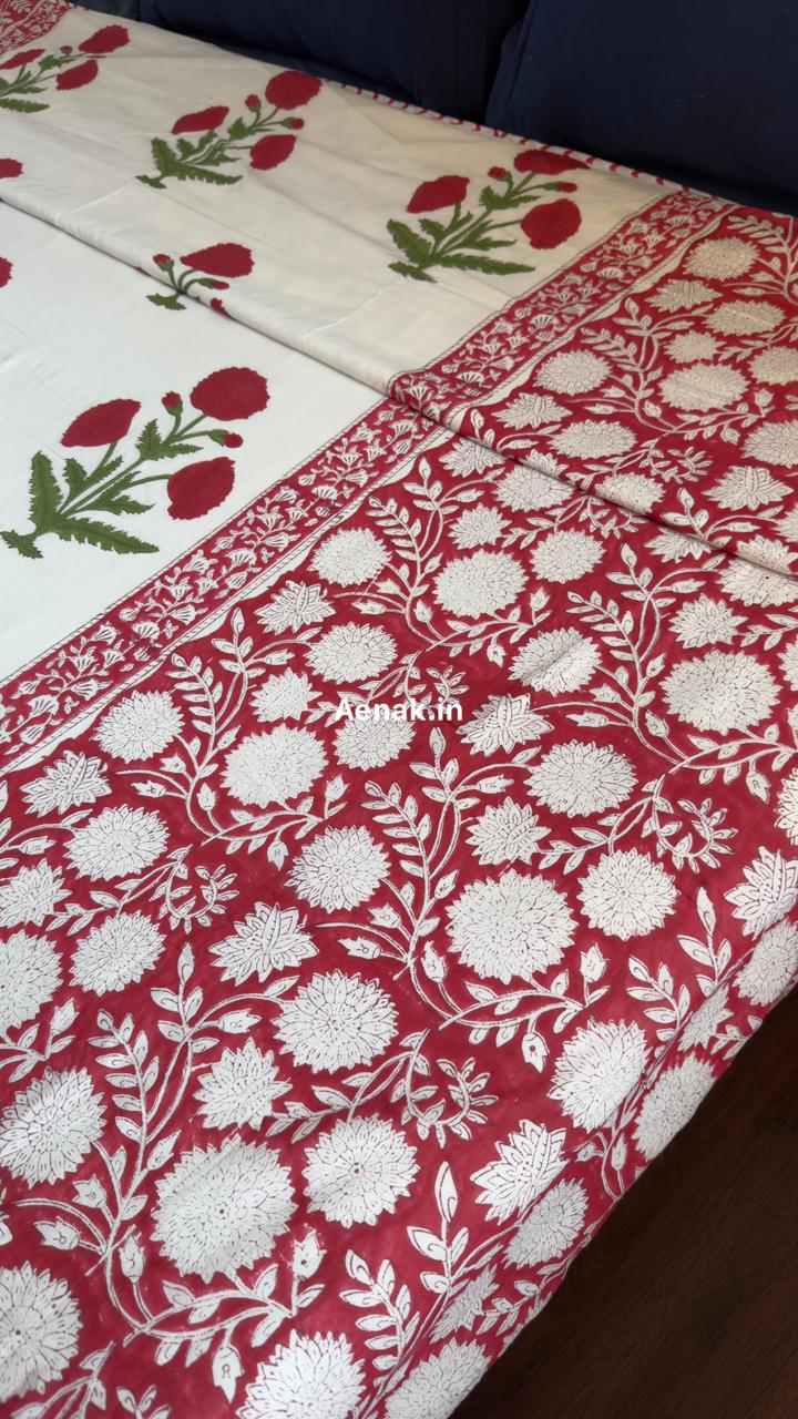 Gul-Mohar Handblock Mulmul Cotton Reversible Dohar