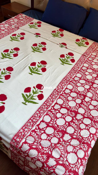Gul-Mohar Handblock Mulmul Cotton Reversible Dohar
