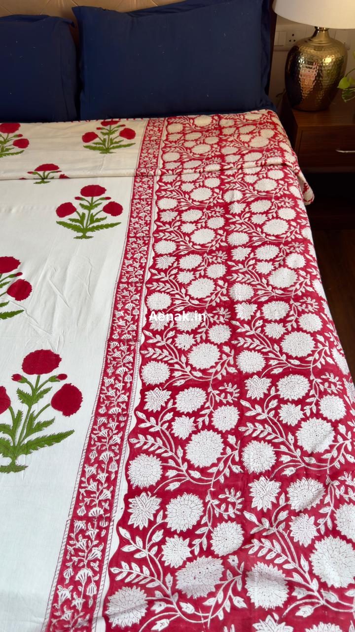 Gul-Mohar Handblock Mulmul Cotton Reversible Dohar